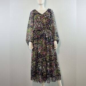 Danny & Nicole Multicolor Floral Long Sleeve Midi Dress